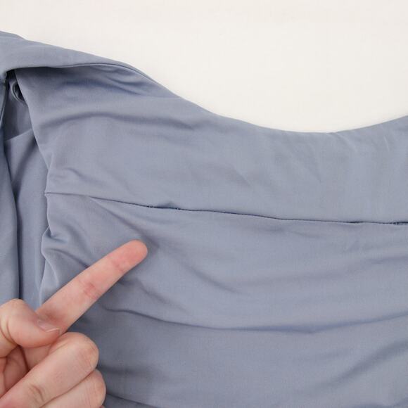 Superdown Suzette Dress Blue Gray Mini Ruched Cutout Tie Stretch Knit Halter L - Picture 11 of 13